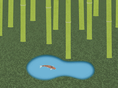 Big Fish in a Little Pond bamboo fish grass illustration koi pond