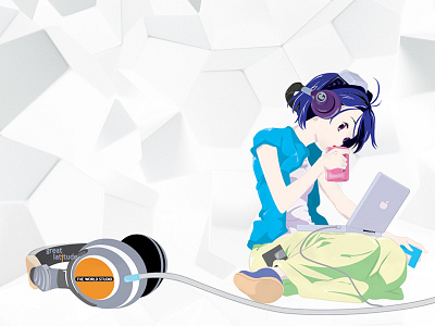 Illustration girl headphone illustration