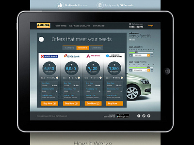 Gaadi.Com banks car loan tablet uiux website