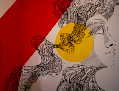 my first mural woman illustration mural art mural design posca red woman yellow