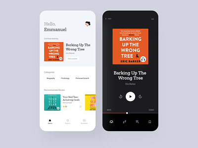 Audiobook Mobile Application — Homescreen & Audio Player app audio audio app audio player audiobook audiobooks clean daily ui dailyui design ios minimal music app music player podcast podcasts reader reading app ui
