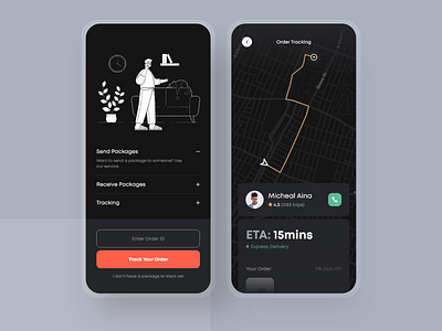 Order Tracking — Dispatch Mobile Application app clean daily ui dailyui delivery app delivery service delivery status design ios location app map minimal order ride sharing rider tracker app tracking app ui