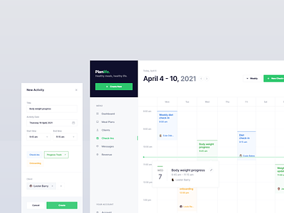 Meal Planner — Check-ins app calendar calendar app clean daily ui dashboad date picker design diet app meal meal planner minimal recipe app tasks web web app