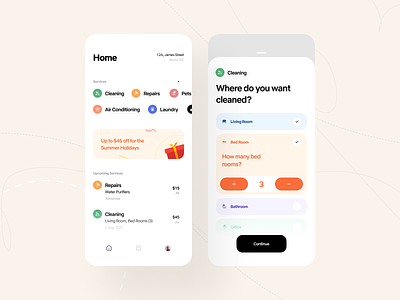 Home Services Mobile App app design booking clean cleaning app cleaning service daily ui delivery app design home service ios mobile mobile app mobile app design mobile design mobile ui service app services ui
