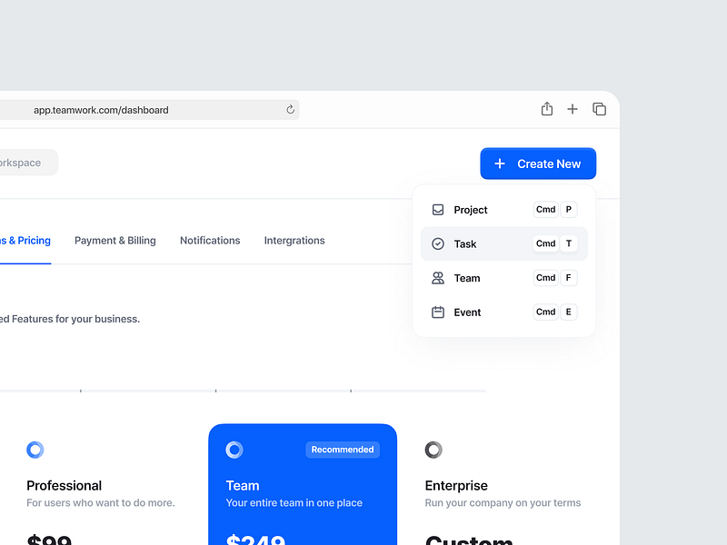 TeamWork — Dashboard Pricing Page by Emmanuel Ikechukwu for Piqo Design ...