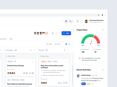 Project Management Dashboard — Kanban Task View Screen by Emmanuel ...