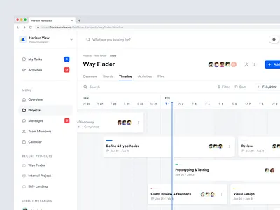 Project Management Dashboard — Project Timeline analytics app calendar clean dashboard design interface project management roadmap saas side bar task task app task management timeline ui ui design ux web web app