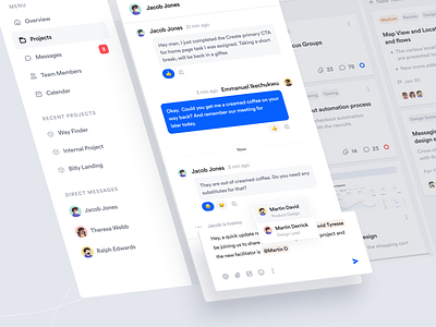 Project Management Dashboard — Mini Chat & Message Popup app chat clean dashboard design inbox interface messages messages app project management saas sidebar task app task management timeline ui ux web web app webdesign