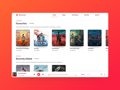 Musixmatch web App design app dailyui design music ui web