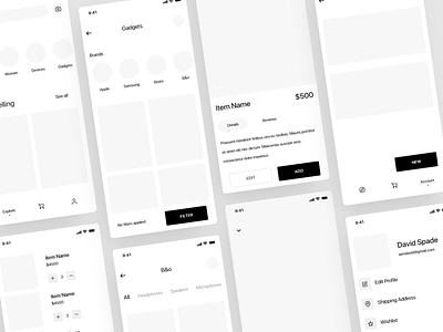 Wireframes for shopping UI kit