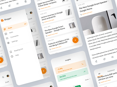Blogger Mobile App redesign analytics android app blog blogger clean design google light minimal mobile posts