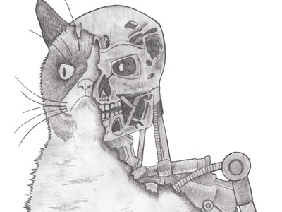 Terminator Grumpy Cat cat character design grumpy cat hand drawn illustration robot terminator