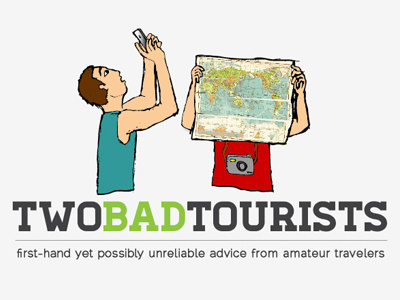 Two Bad Tourists branding character character design drawing illustration iphone logo logo design map travel vector world