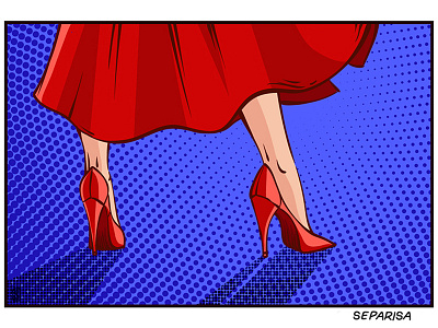 Red comics halftone mid century red red dress shoes vector woman
