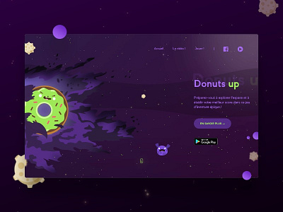 Donuts up game app donuts game illustration landing page shoot them up space website