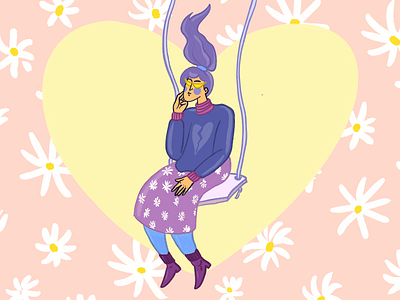 Lady swinging with flowers 🌺 🌼 🌺 flowers illustration lady sitting swing