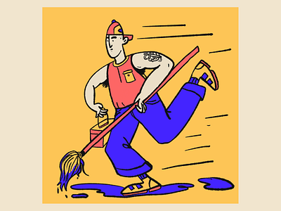 Janitor 🥤 art boy character cleaning color illustration janitor juicy lunchbox maid primary colors procreate sketch speedy tattoo yellow
