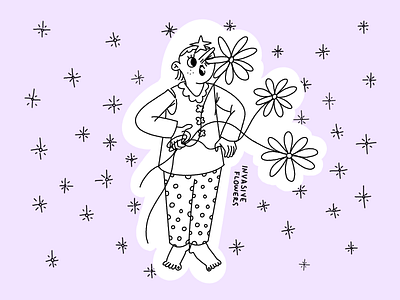 🌸+ ✨ branding character design girl illustration lady purple shapes stars