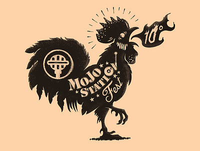 Mojo Station Blues Fest - logo illustration artwork blues festival logo grunge handmade illustration illustration art illustrator lettering logo logo design logodesign microphone mojo noise rooster silouhette vectorart