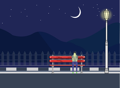 Sad Boy alone sitting on the Bench art bench branding flat graphic design illustrator minimal moon sad boy sitting ui vector