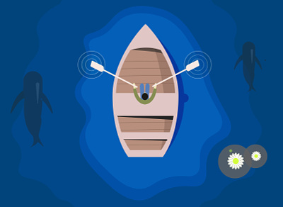 Man sits in boat and padding app art boating design flat graphic design illustration man boating minimal padding ui vector