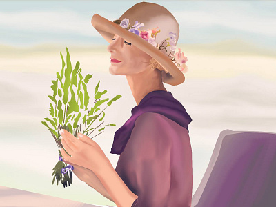 Digital Painting : Woman smelling flowers