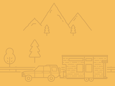Tiny House Illustration - WIP car clean illustration line work minimalistic mountains tiny house