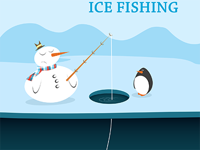 Ice Fishing for Leads fishing illustration penguin snowman