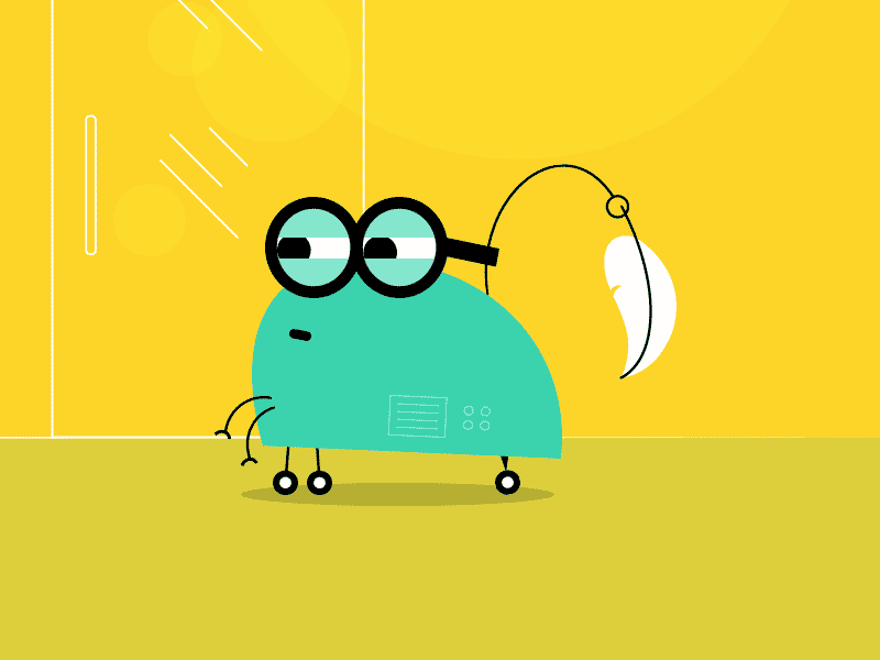 Q, Animation Test animation chatbot cute feather glasses illustration plant qwill robot wraparound