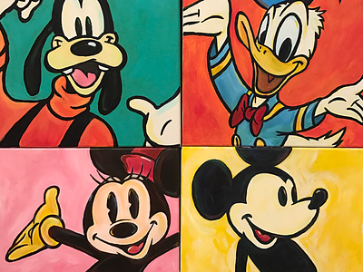 Disney’s Fab Four acrylic canvas disney donald duck goofy illustration mickey mouse minnie mouse painting walt disney