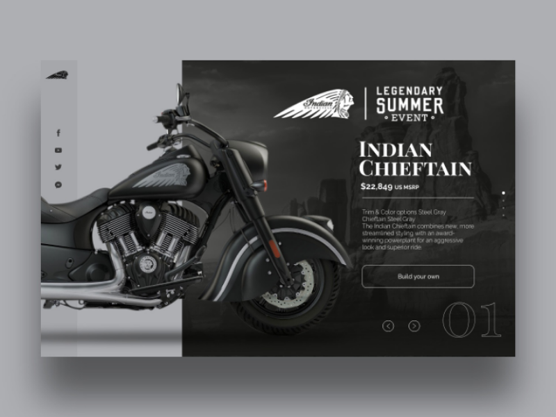 Indian cheftain motocycle indian website design web design web visual ux user interface ui design ui technology minimalist landing page interface interaction inspiration icon app design app concept