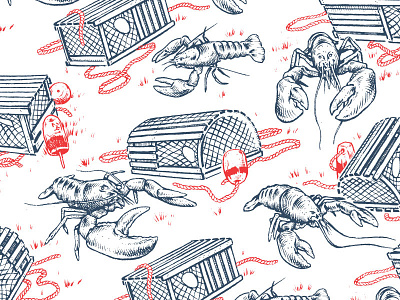 Lobster Pattern lobster pattern woodcut