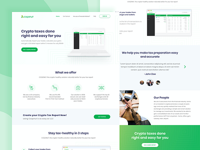 Landing Page for Coqonut crypto cryptocurrency dashboard design development front end green homepage interface product trendy ui uiux ux web web design website