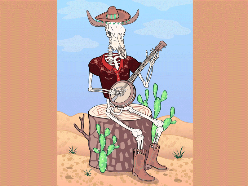 Cow Skull Cowboy aftereffects animation banjo cowboy gif illustration illustrator music skull texas
