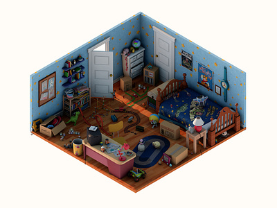 ANDY'S ROOM 3d c4dart isometric pixar toy story