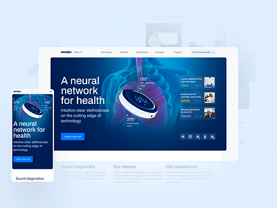 Sonalys | A neural network for health blue blur main page medicine neural network stethoscope ui