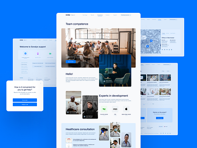 Sonalys | Internal pages blog blue contacts medicine stethoscope support team ui