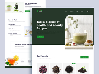 Organic- Tea Shop Landing Page branding clean color concept creative design happy homepage illustration interface landing page logo organic shop template typography uidesign ux vector