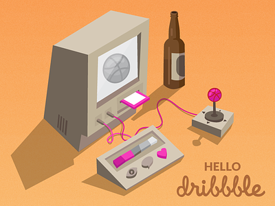 Dribbble Video Game Console 2d ball beer console dribbble hello illustration illustrator vector