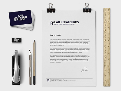 Lab Repair Pros Stationary branding design icon identity laboratory lettering logo mock up stationary