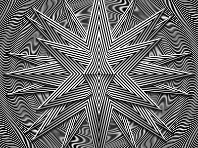 76/100- 'Crystalline' 100days black and white blend tool illusion lines opart stars vector