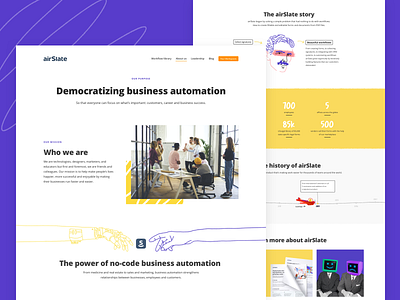 About us about us abutomation airslate automation landing page marketing marketing team our team purple story team page teammates timeline timeline design ui web web design website yellow
