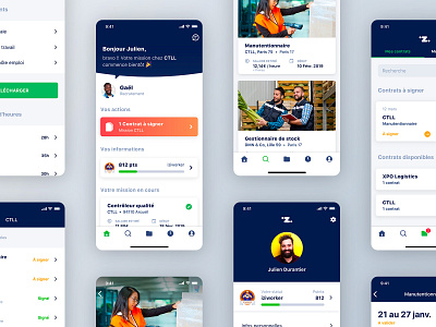 iziwork App Pellmell app dashboad design design system feed flat job jobs lean light mission navbar profile timeline ui ux worker