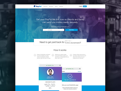 Launch of PayPal.Me gradient hero paypal photography product signup steps website