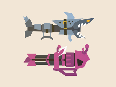 League of Legends - Fishbones & Pow-Pow character flat illustration jinx league of legends minigun riot rocket launcher vector video game weapons