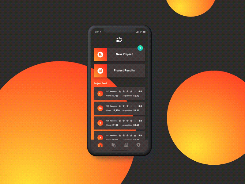 Social App - Dusk and Dawn Mode animation app cards dark mode geometric gradient home mobile night mode notification social sun