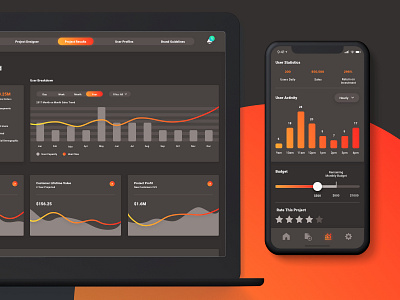 Social App - Dusk Mode, Dashboard Activity Screen app cards charts dashboard desktop geometric graphs layout magnifying glass mobile social web