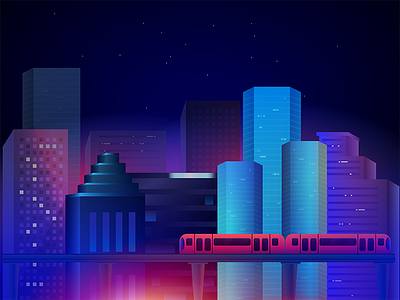 Night City building city dark design illustrator light night shot sky star train