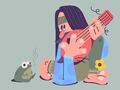 Music interruption banjo frog hippie illustration music