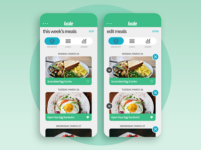 Kale App Concept - Meals/Edit Meals Screens